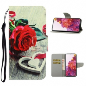 Leren Hoesje voor Samsung Galaxy S20 FE Met Ketting Romantische Roos Met Riem