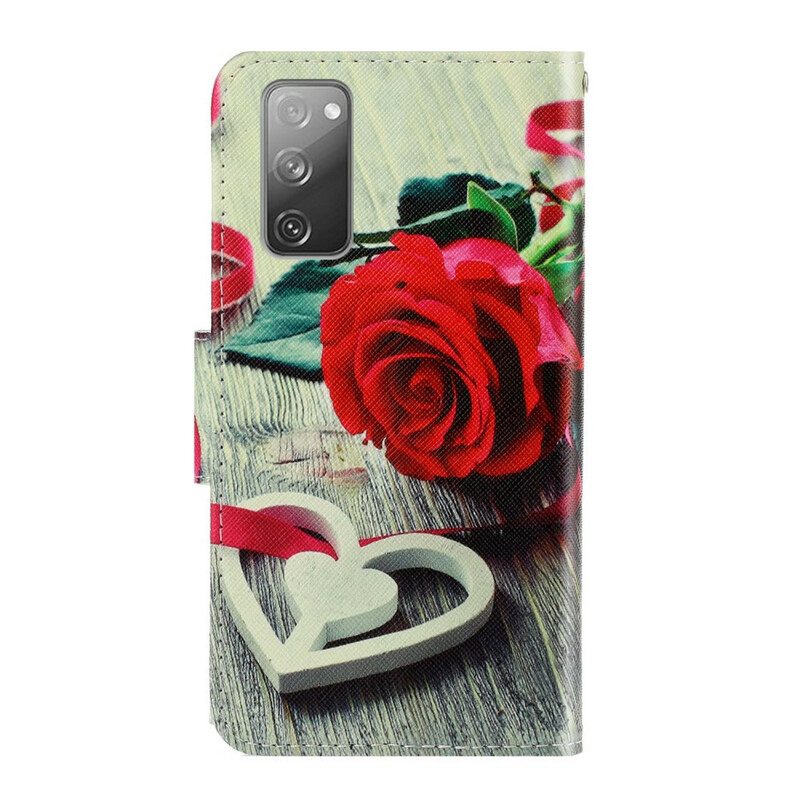 Leren Hoesje voor Samsung Galaxy S20 FE Met Ketting Romantische Roos Met Riem