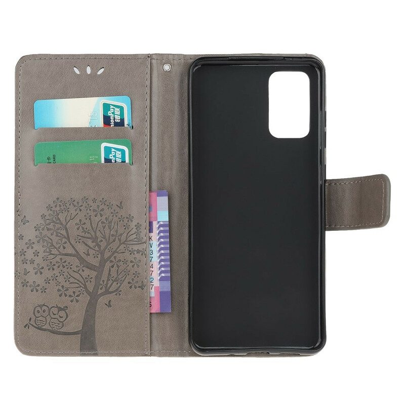 Leren Hoesje voor Samsung Galaxy S20 FE Met Ketting String Boom En Uilen