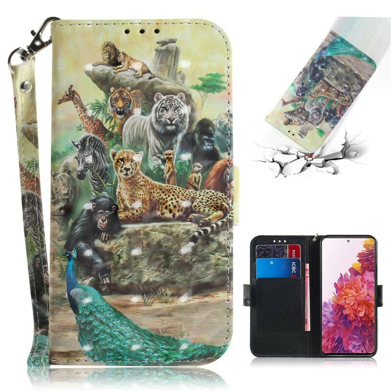 Leren Hoesje voor Samsung Galaxy S20 FE Met Ketting String Safari Dieren