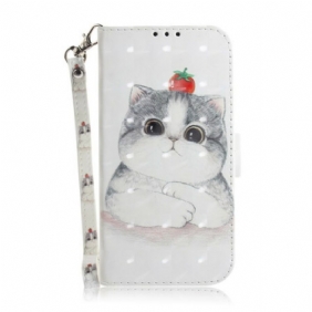 Leren Hoesje voor Samsung Galaxy S20 FE Met Ketting Tomaat Op De Kat Met Een Riempje