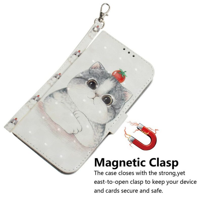 Leren Hoesje voor Samsung Galaxy S20 FE Met Ketting Tomaat Op De Kat Met Een Riempje