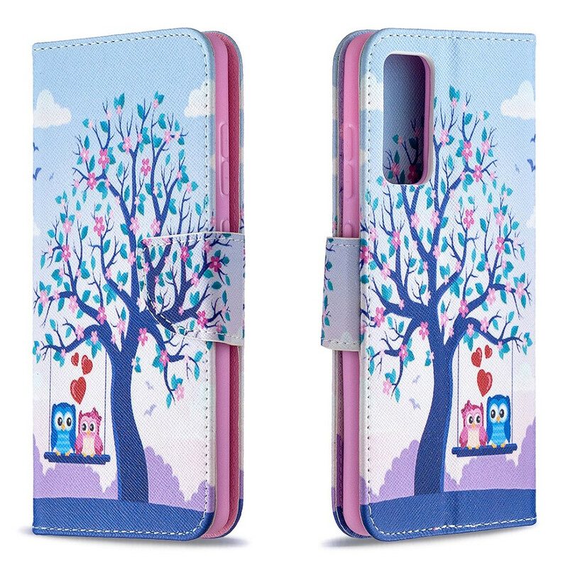 Leren Hoesje voor Samsung Galaxy S20 FE Uilen Op De Schommel