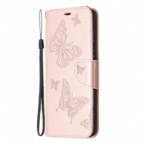 Leren Hoesje voor Samsung Galaxy S20 FE Vlinders Tijdens De Vlucht Met Lanyard