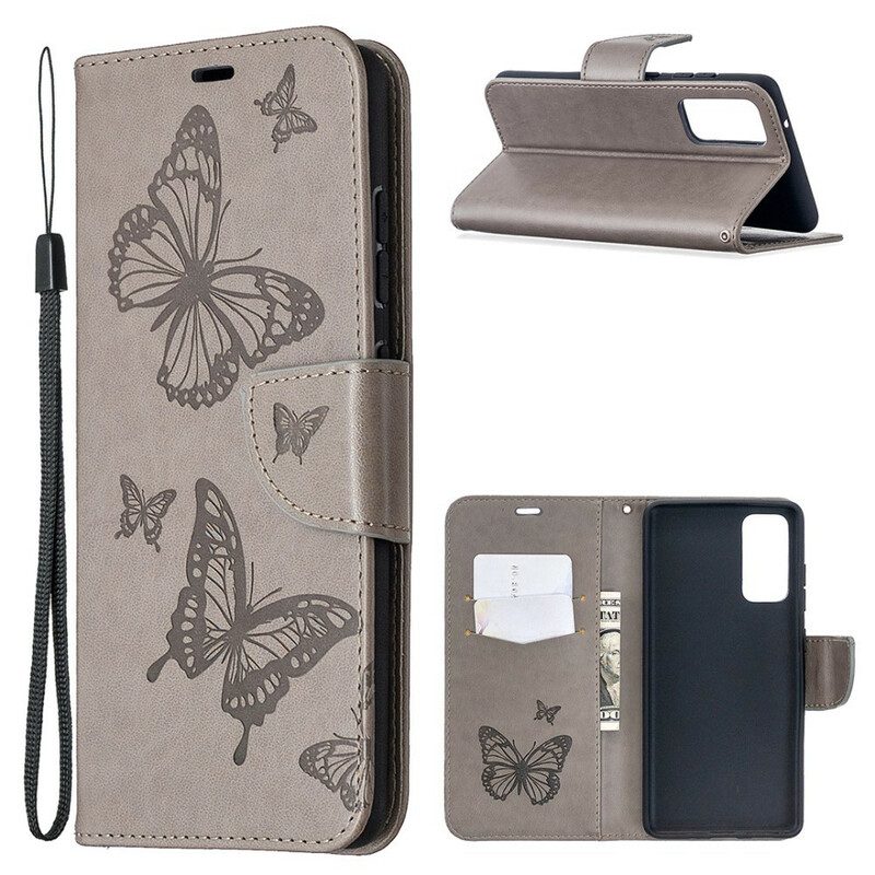 Leren Hoesje voor Samsung Galaxy S20 FE Vlinders Tijdens De Vlucht Met Lanyard