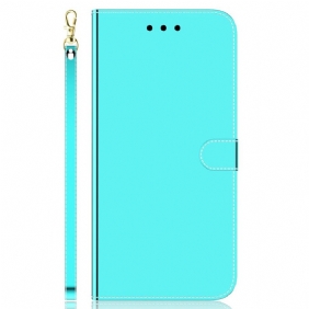 Flip Case voor Oppo Reno 8 Pro Spiegel En Lanyard