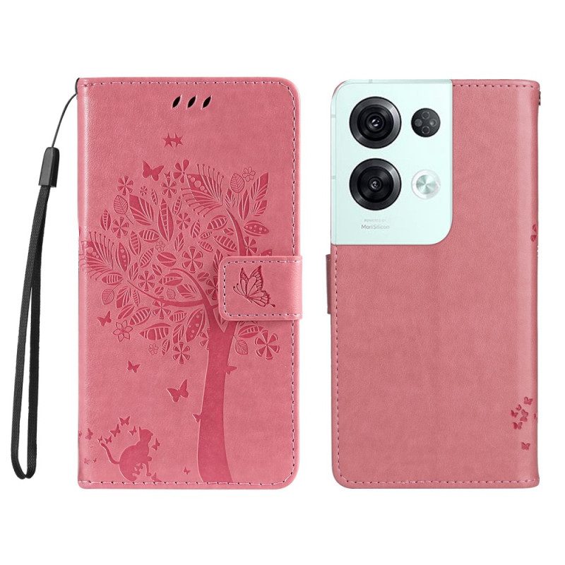 Folio-hoesje voor Oppo Reno 8 Pro Met Ketting Boom En Strappy Cat