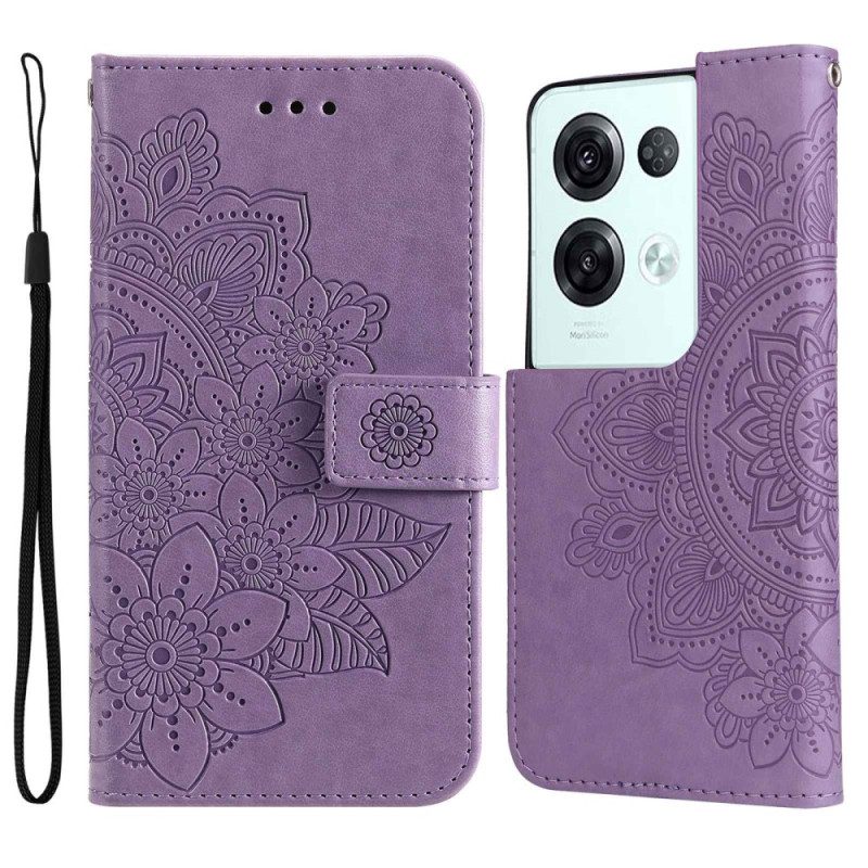 Folio-hoesje voor Oppo Reno 8 Pro Met Ketting Strakke Bloemen