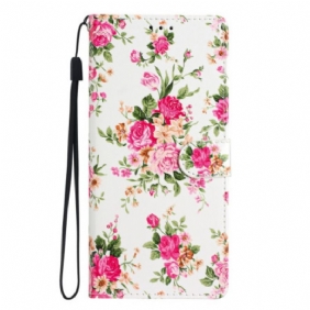 Leren Hoesje voor Oppo Reno 8 Pro Met Ketting Riem Liberty Bloemen