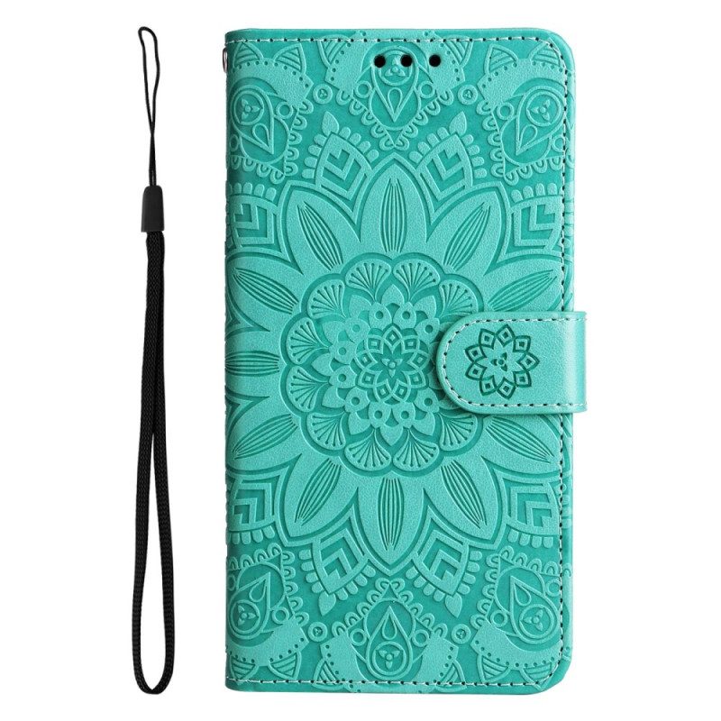 Leren Hoesje voor Oppo Reno 8 Pro Met Ketting Strakke Zonnebloem