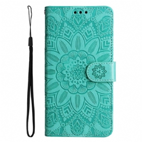 Leren Hoesje voor Oppo Reno 8 Pro Met Ketting Strakke Zonnebloem