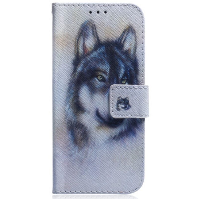 Leren Hoesje voor Oppo Reno 8 Pro Met Ketting Strappy Aquarel Hond