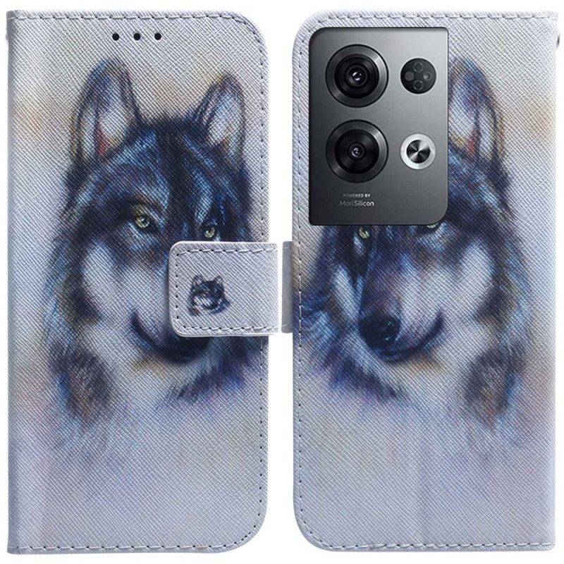 Leren Hoesje voor Oppo Reno 8 Pro Met Ketting Strappy Aquarel Hond