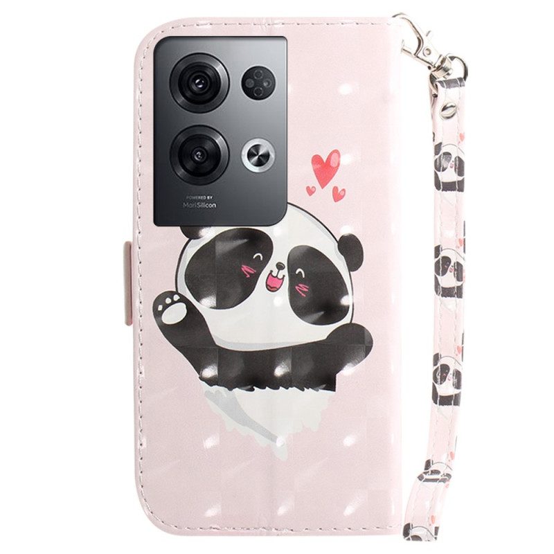 Leren Hoesje voor Oppo Reno 8 Pro Panda Love Met Sleutelkoord