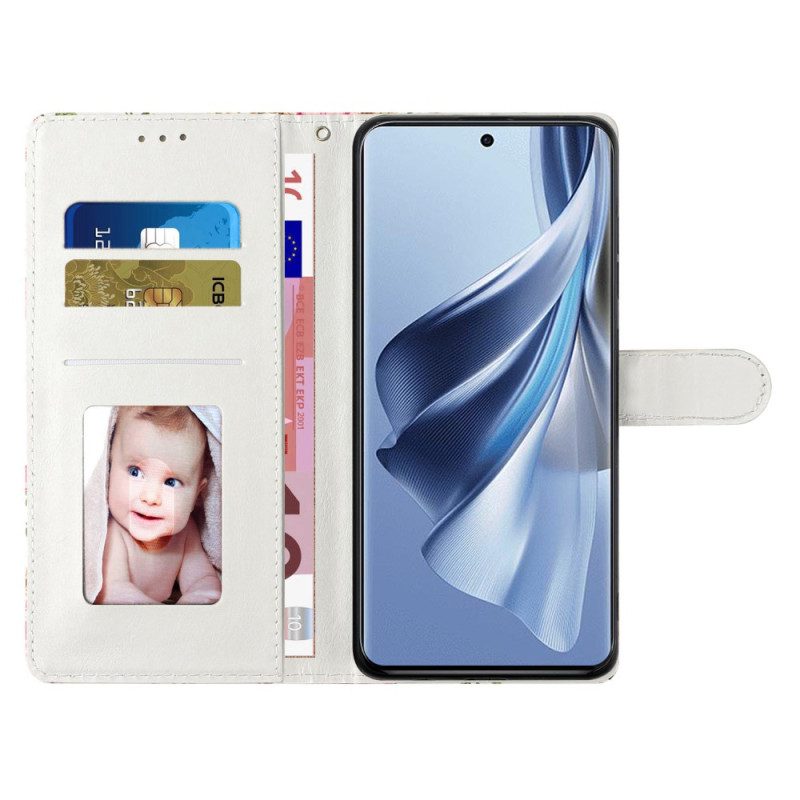 Bescherming Hoesje Oppo A98 5g Paarse Bloemen Met Riempje