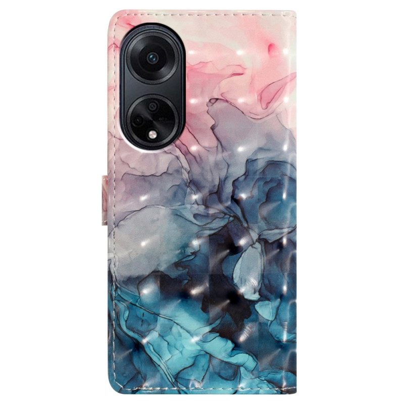 Bescherming Hoesje Oppo A98 5g Roze En Blauw Marmer Met Riempje