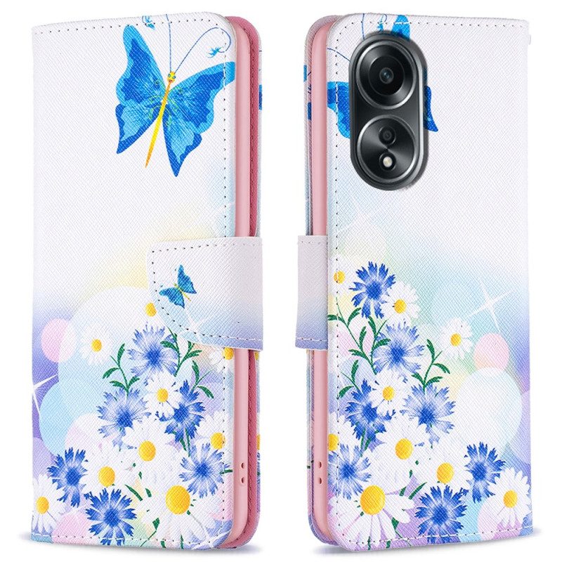 Folio-hoesje Oppo A98 5g Vlinder En Bloemen Aquarel