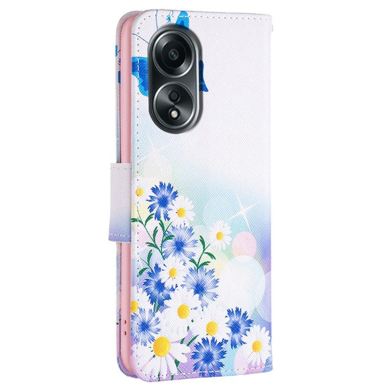 Folio-hoesje Oppo A98 5g Vlinder En Bloemen Aquarel