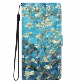 Leren Hoesje Oppo A98 5g 3d Abrikoosbloem Met Bandje