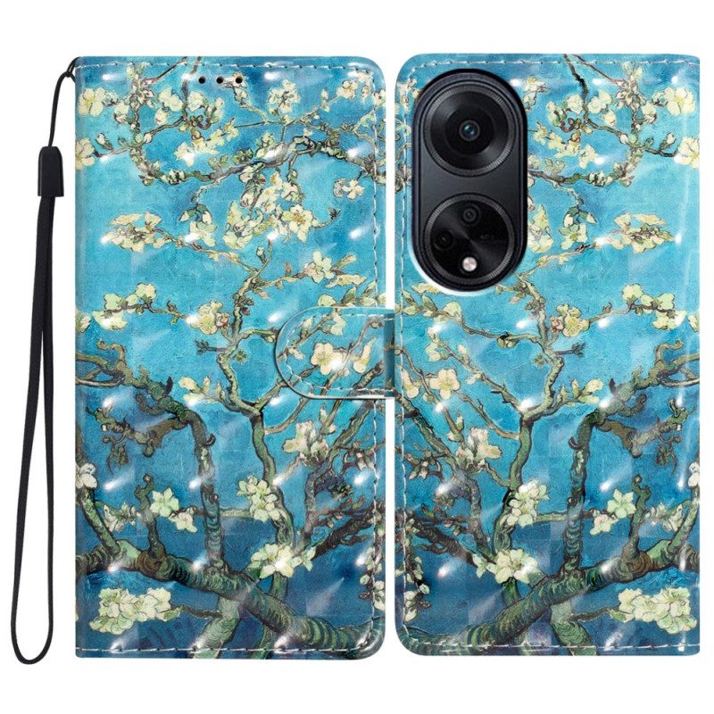 Leren Hoesje Oppo A98 5g 3d Abrikoosbloem Met Bandje