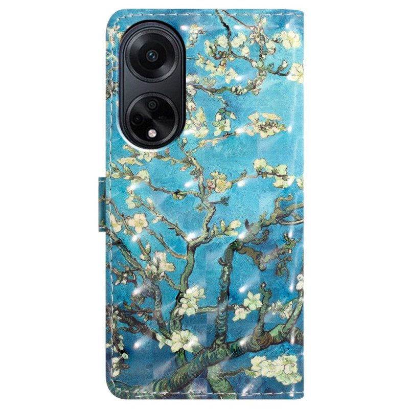 Leren Hoesje Oppo A98 5g 3d Abrikoosbloem Met Bandje