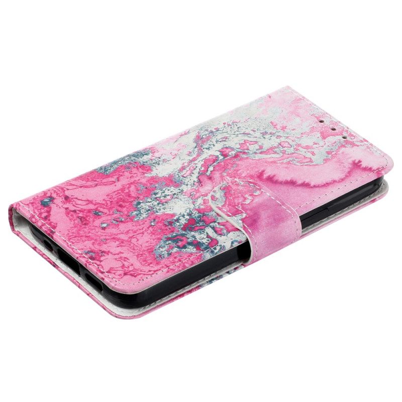 Leren Hoesje Oppo A98 5g Roze En Zilver Marmerpatroon Bescherming Hoesje