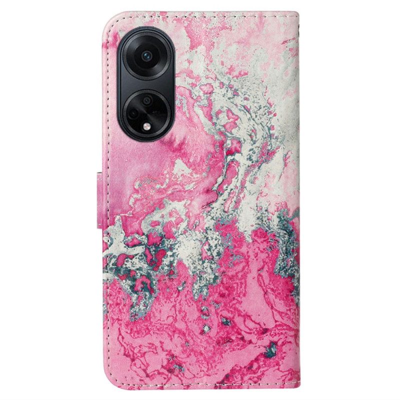 Leren Hoesje Oppo A98 5g Roze En Zilver Marmerpatroon Bescherming Hoesje