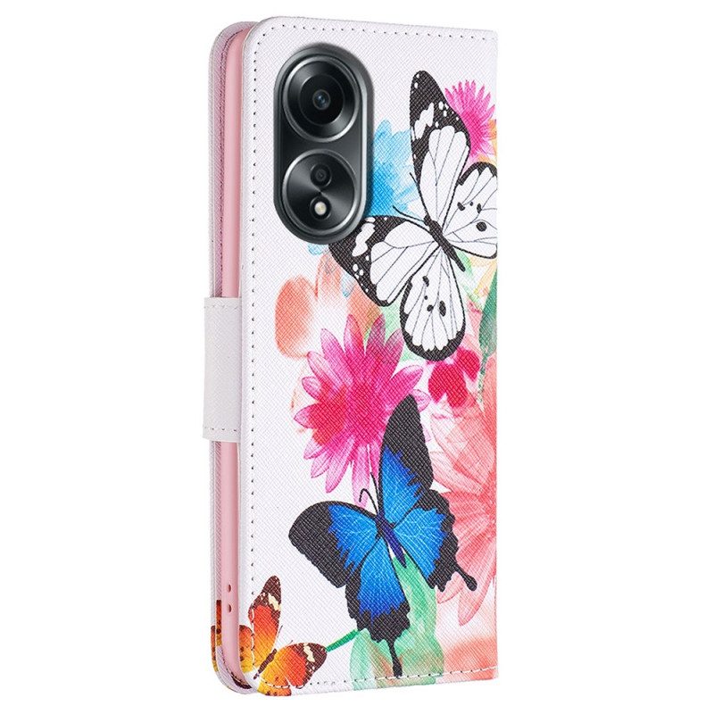 Leren Hoesje Oppo A98 5g Twee Vlinders