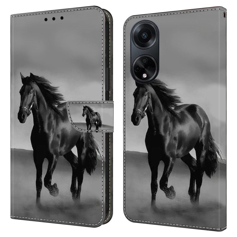 Leren Hoesje Oppo A98 5g Zwart Paard Bescherming Hoesje