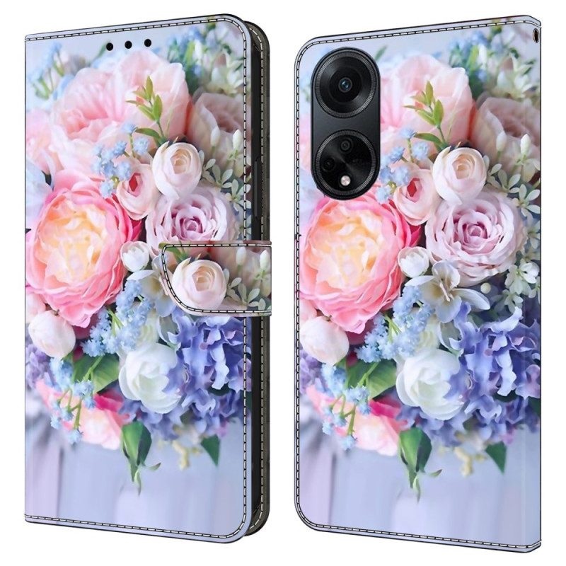 Leren Hoesje Voor Oppo A98 5g Kleurrijke Bloemen