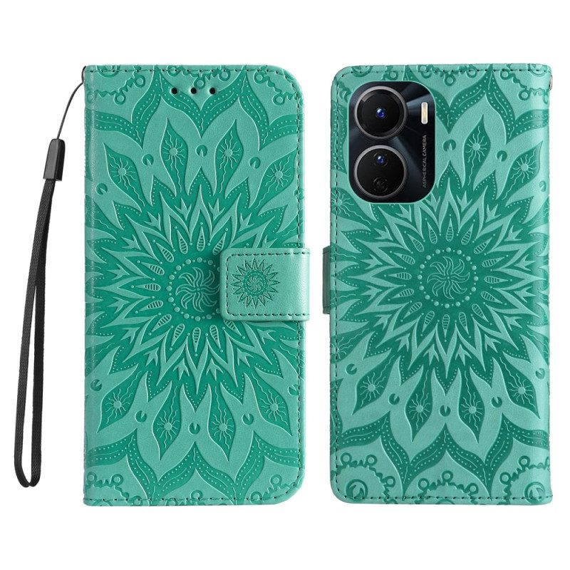 Flip Case voor Vivo Y16 Mandala Zon Met Lanyard