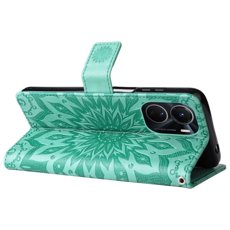 Flip Case voor Vivo Y16 Mandala Zon Met Lanyard