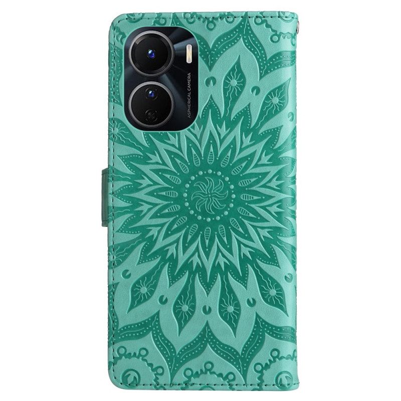 Flip Case voor Vivo Y16 Mandala Zon Met Lanyard