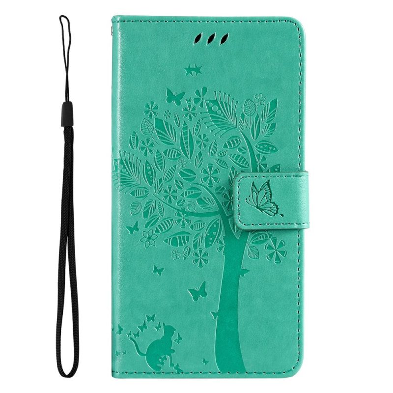 Leren Hoesje voor Vivo Y16 Met Ketting Boom En Strappy Cat