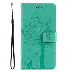 Leren Hoesje voor Vivo Y16 Met Ketting Boom En Strappy Cat