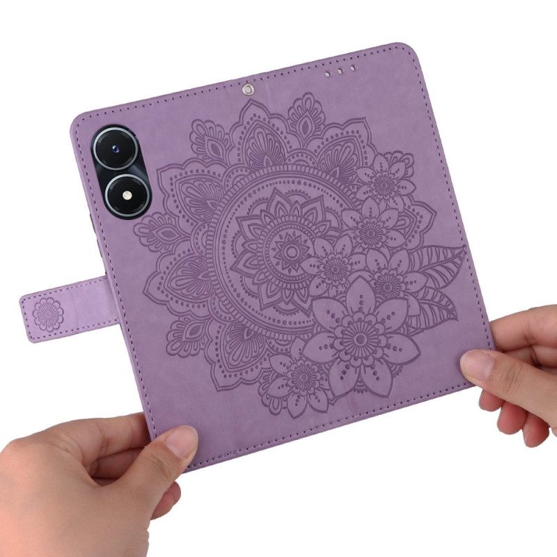 Leren Hoesje voor Vivo Y16 Met Ketting Strakke Mandala