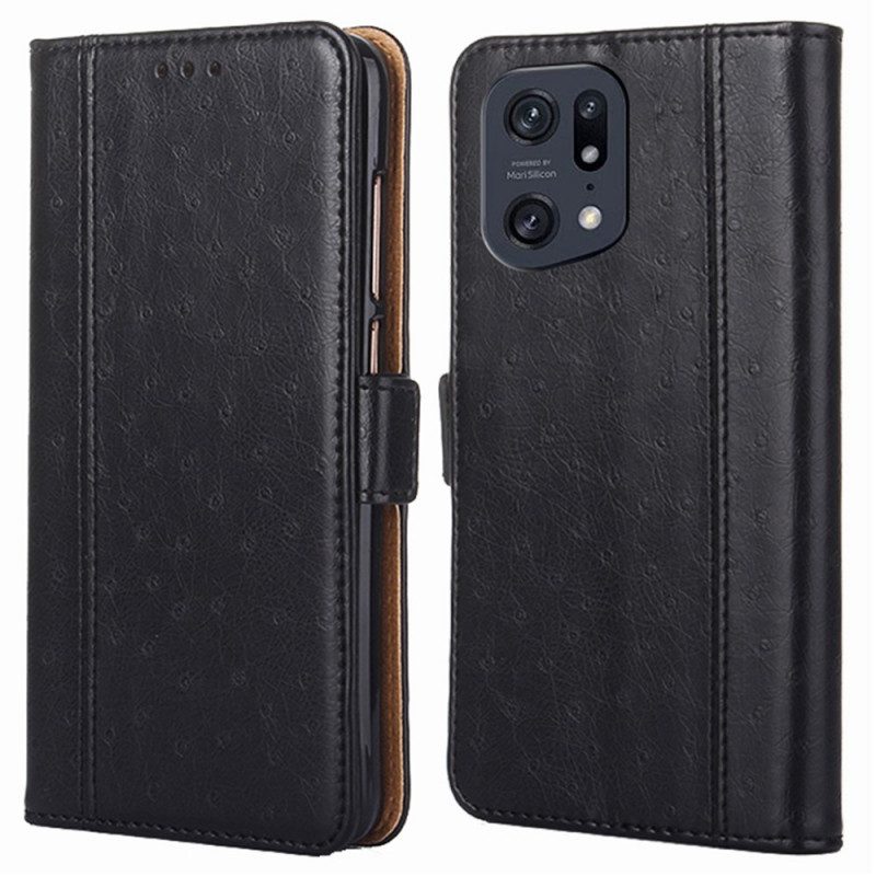 Folio-hoesje voor Oppo Find X5 Pro Bicolor Struisvogel Huidtextuur