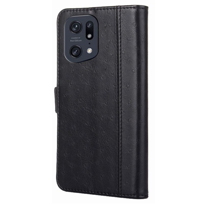 Folio-hoesje voor Oppo Find X5 Pro Bicolor Struisvogel Huidtextuur