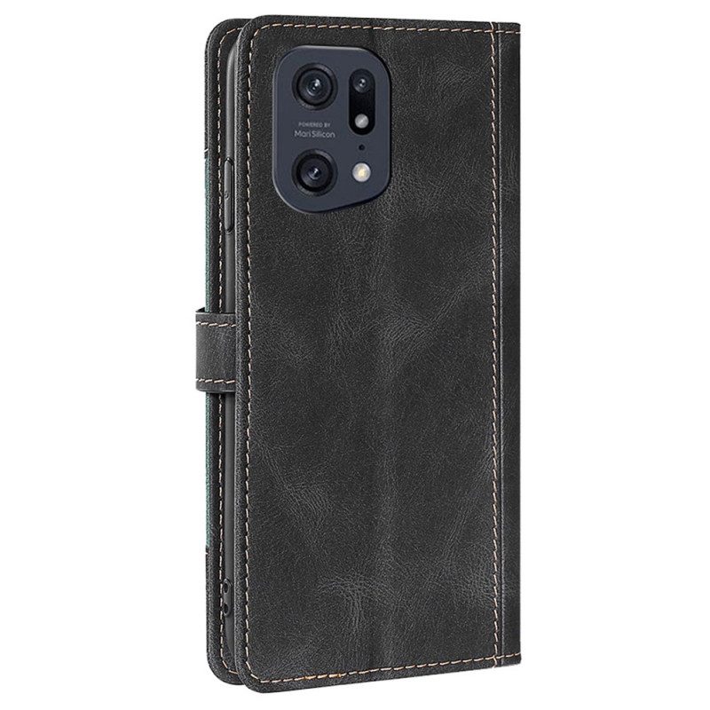 Folio-hoesje voor Oppo Find X5 Pro Imitatieleer Bicolor Stijlvol