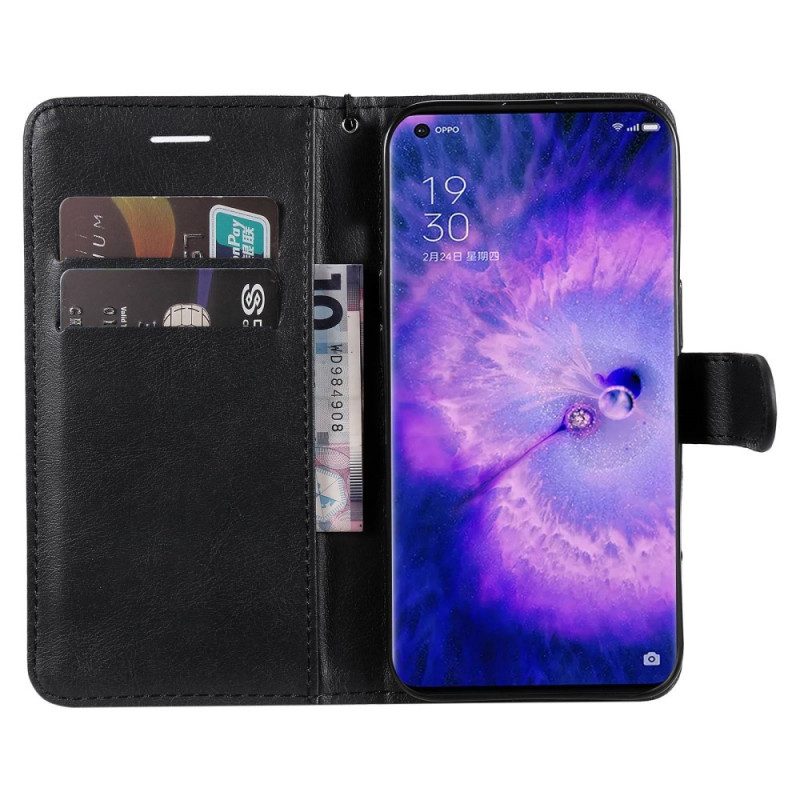 Folio-hoesje voor Oppo Find X5 Pro Met Ketting Effen Met Bandje