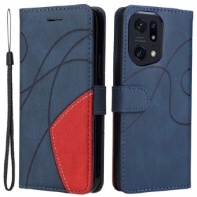 Folio-hoesje voor Oppo Find X5 Pro Met Ketting Tweekleurige Riem