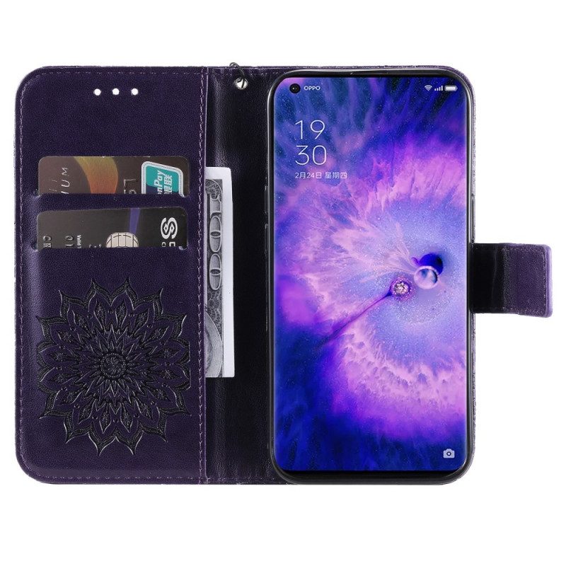 Leren Hoesje voor Oppo Find X5 Pro Met Ketting String Zon