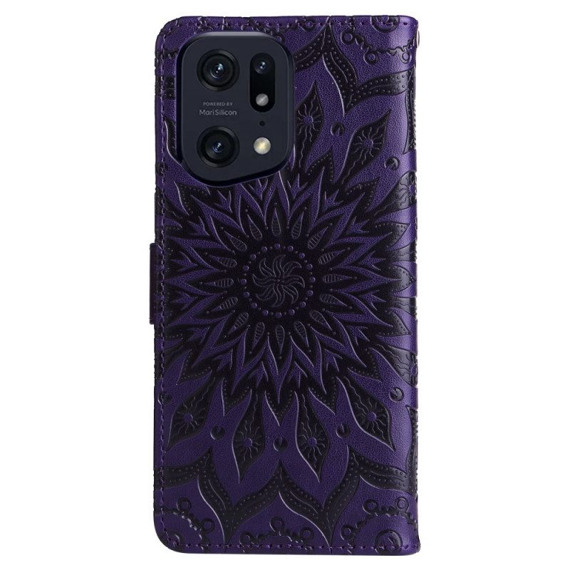 Leren Hoesje voor Oppo Find X5 Pro Met Ketting String Zon