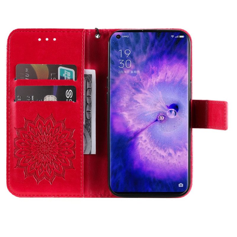 Leren Hoesje voor Oppo Find X5 Pro Met Ketting String Zon