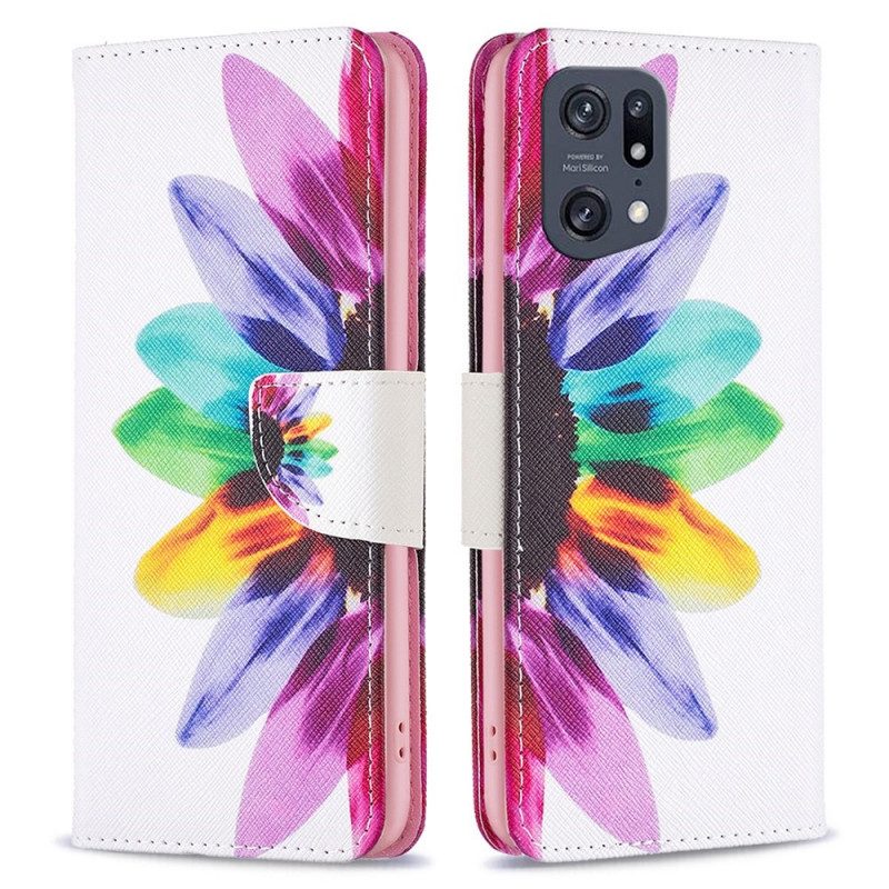 Leren Hoesje voor Oppo Find X5 Pro Waterverf Bloem