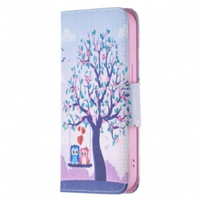 Flip Case voor iPhone 15 Uilen Op De Schommel