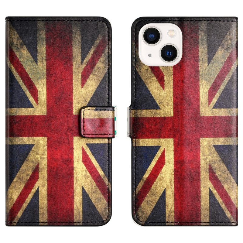 Flip Case voor iPhone 15 Vintage Engelse Vlag