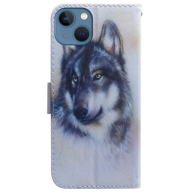 Flip Case voor iPhone 15 Wolvenaquarel