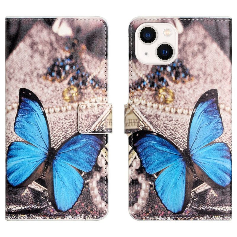 Folio-hoesje voor iPhone 15 Blauwe Vlinder