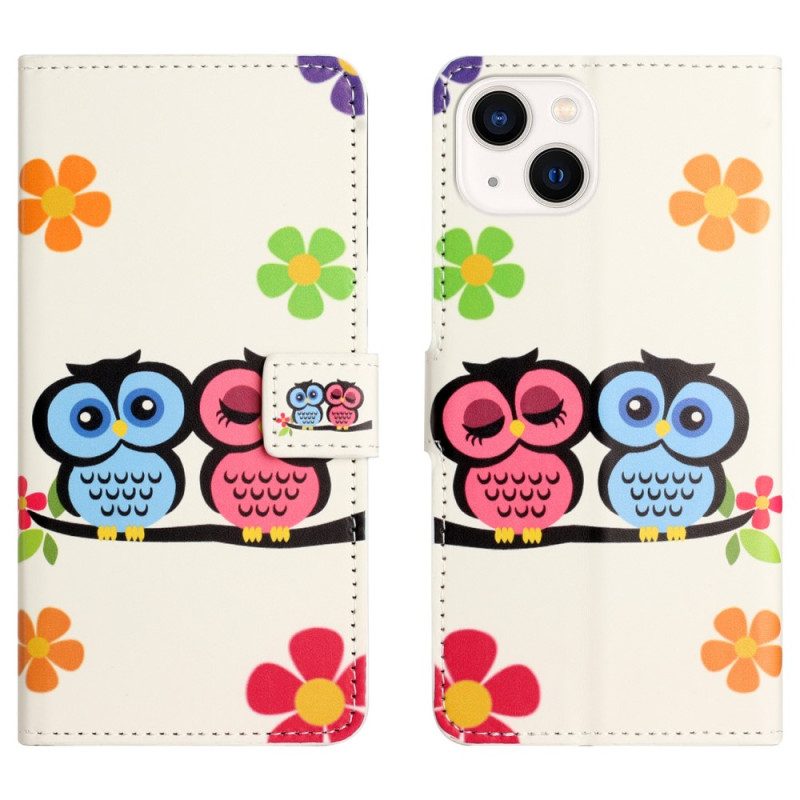 Folio-hoesje voor iPhone 15 Koppel Uilen